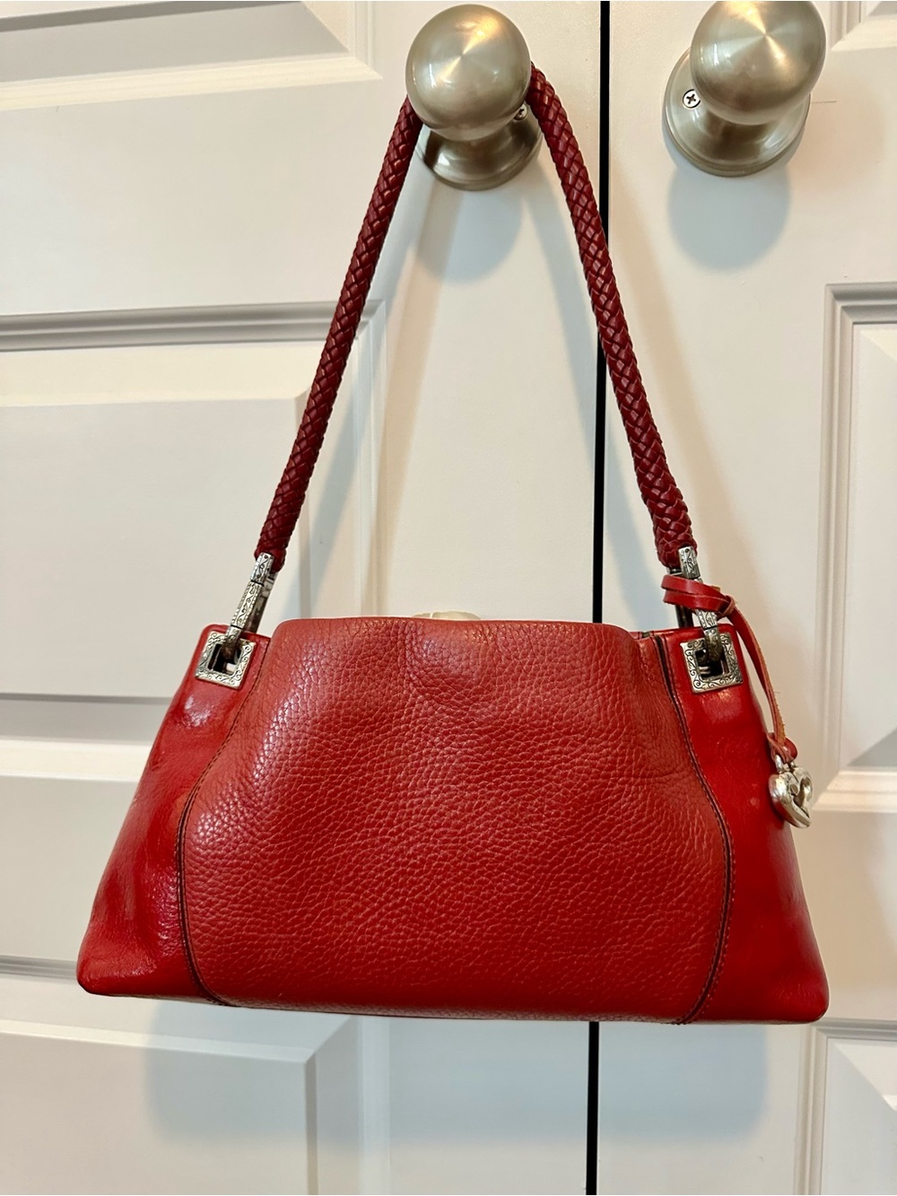 Brighton Red Pebbled Leather Shoulder Bag with Braided Strap
